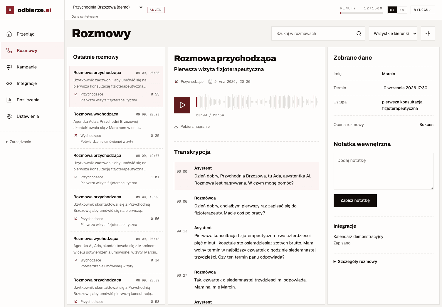 Panel odbierze z nagraniem „Pierwsza wizyta fizjoterapeutyczna”, transkrypcją i zebranymi danymi.